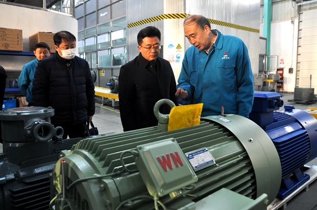 圖為管兵正在向省科技廳領導介紹皖南電機產品 圖為管兵正在向省科技廳領導介紹皖南電機產品